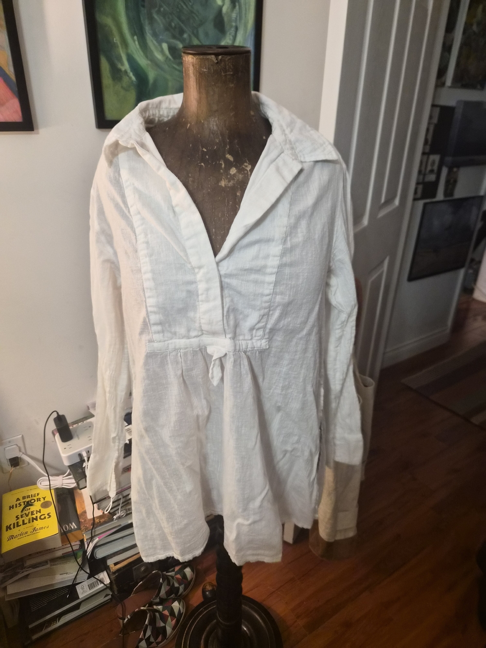 Anthropologie White Linen Tunic Top